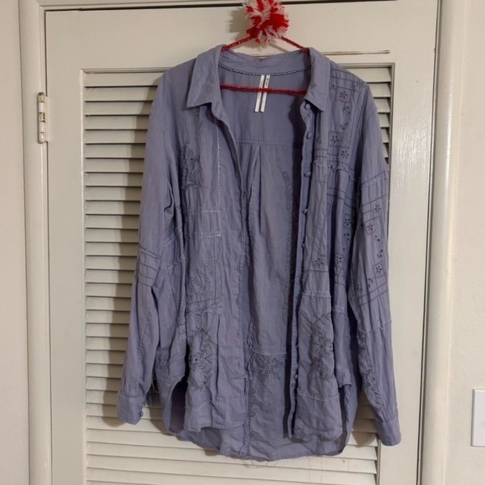 Anthropologie Embroidered Handkerchief Patchwork Button Down Shirt size L